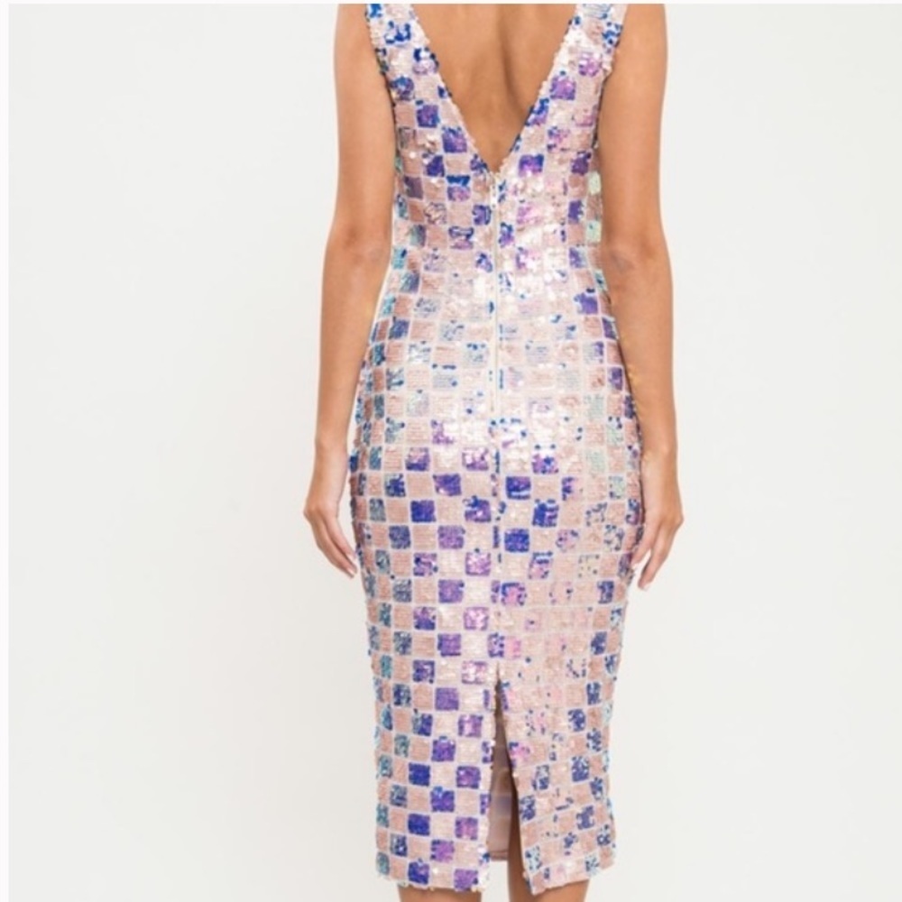 L’ATISTE Checkered Sequin Midi Dress In Multicolor Small NWT - Picture 2 of 13